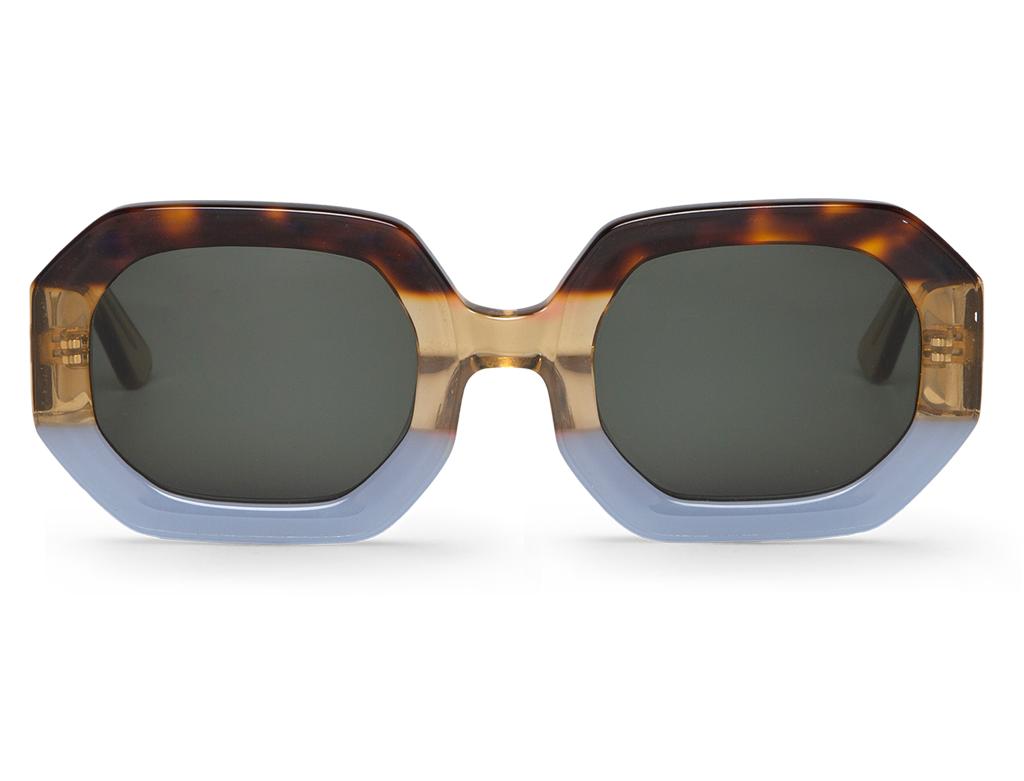 Óculos de sol quadrados com armação tricolor e lentes escuras