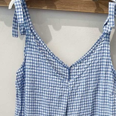 Vestido ou top azul e branco xadrez vichy com alças de amarrar