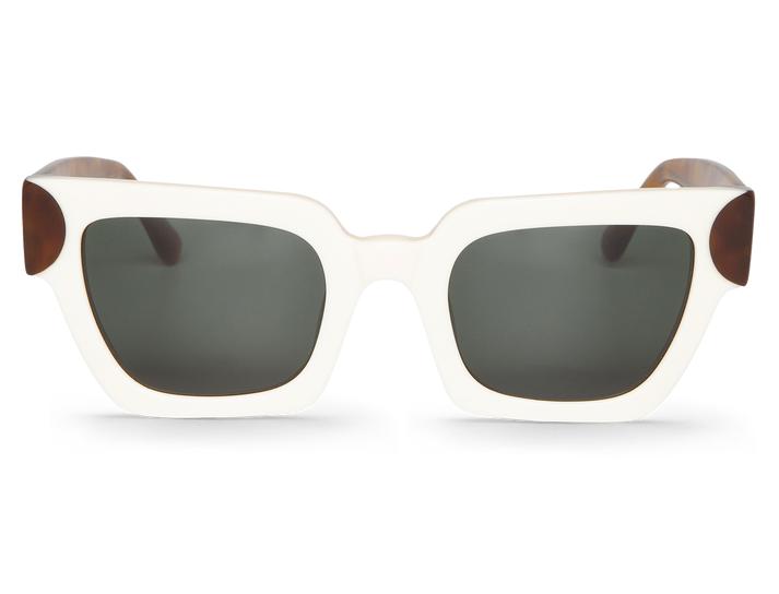 Óculos de sol quadrados brancos com detalhes castanhos