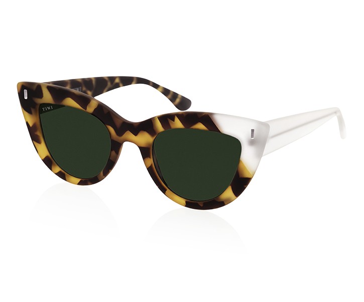 Óculos de sol femininos com armação padrão tartaruga castanho e hastes brancas