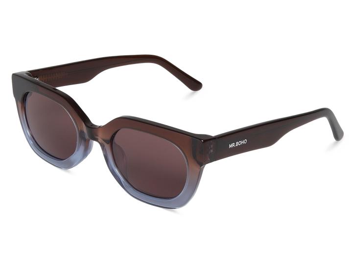 Óculos de sol quadrados castanhos e azuis com lentes escuras