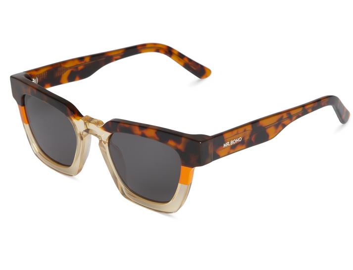 Óculos de sol quadrados em padrão tartaruga castanho e bege com lentes escuras