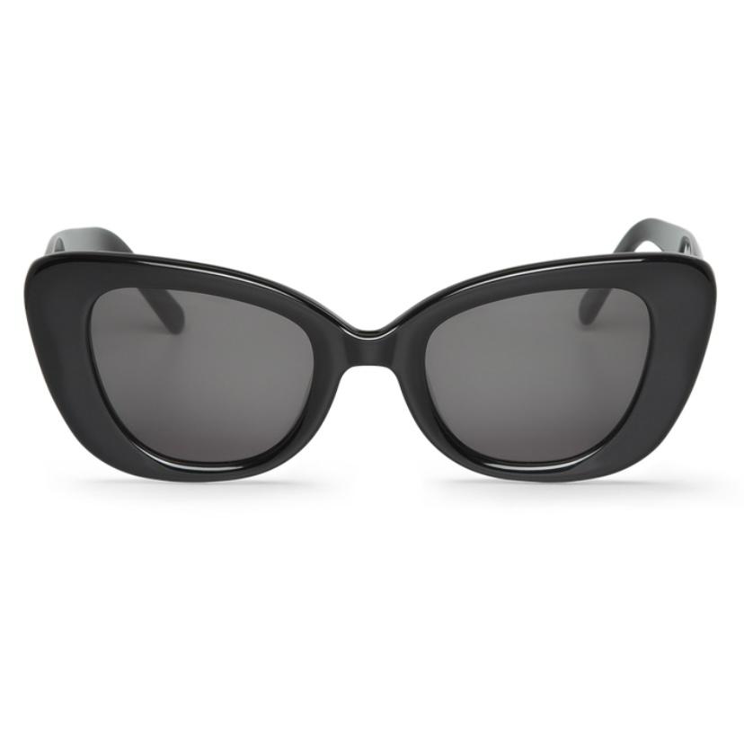 Óculos de sol estilo cat-eye com armação preta e lentes escuras