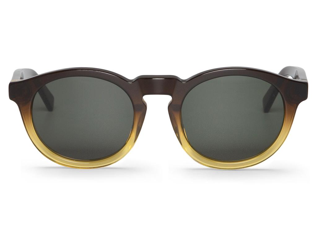 Óculos de sol redondos com armação castanho para amarelo e lentes escuras
