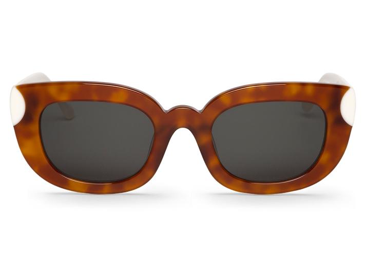 Óculos de sol com armação tartaruga castanha e detalhes brancos