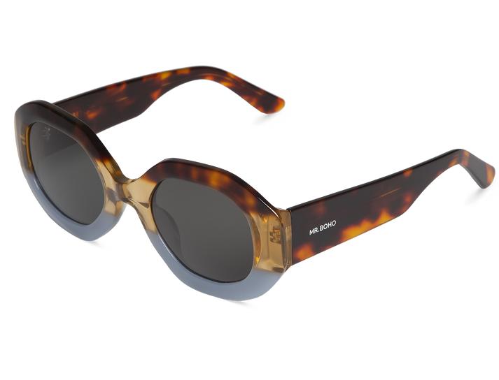 Óculos de sol redondos com armação tartaruga e cinza translúcido