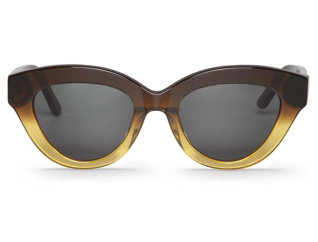 Óculos de sol estilo vintage com armação castanho-amarela e lentes escuras