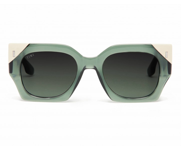 Óculos de sol com armação hexagonal verde e branca e lentes escuras