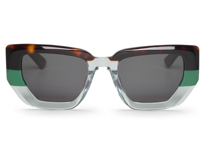 Óculos de sol quadrados castanho, verde e transparente com lentes escuras