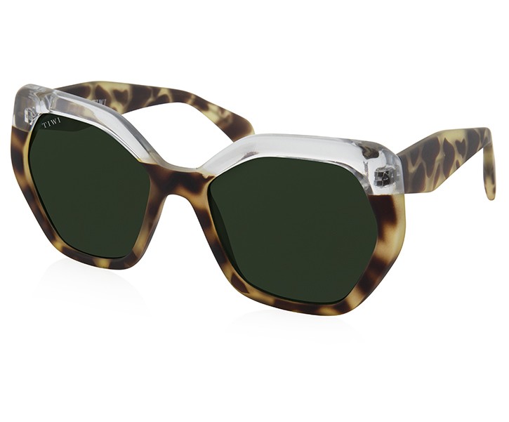 Óculos de sol com armação quadrada padrão tartaruga e lentes escuras verdes