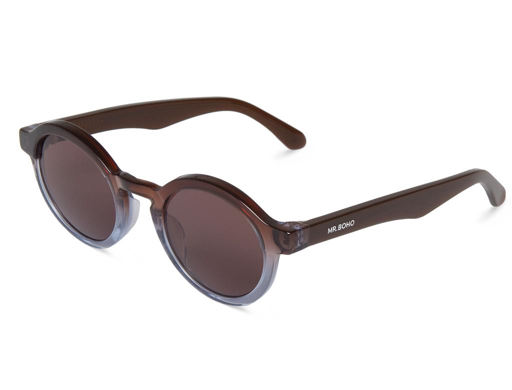 Óculos de sol redondos castanhos translúcidos com lentes escuras