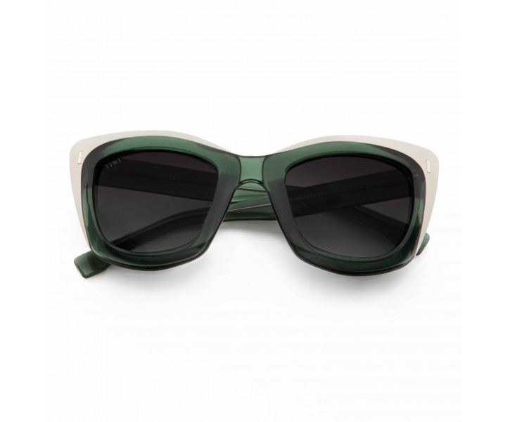 Óculos de sol com armação verde e bege e lentes escuras