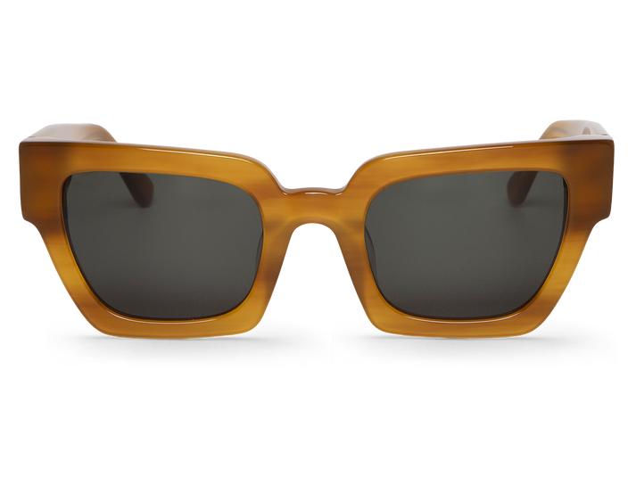 Óculos de sol castanhos com lentes escuras retangulares