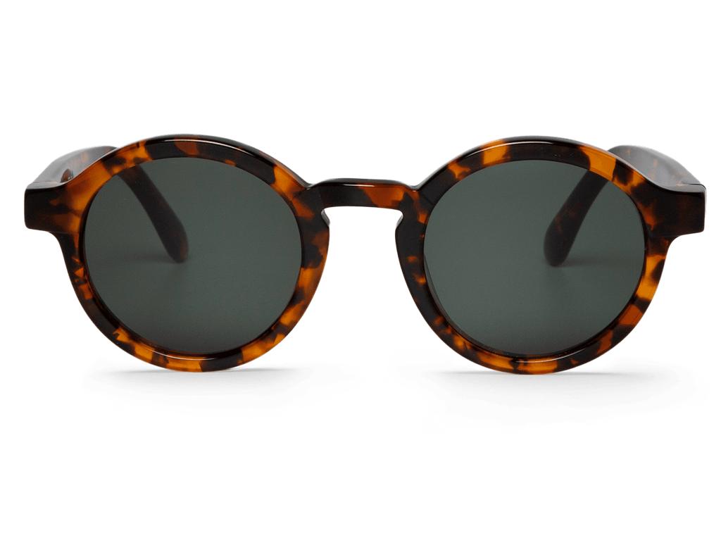 Óculos de sol redondos com armação tartaruga castanho e lentes escuras