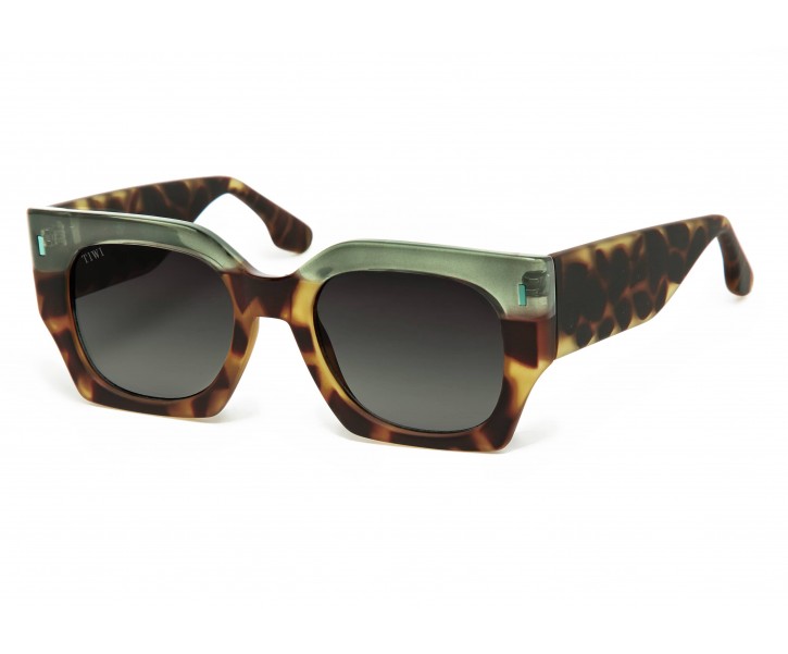 Óculos de sol com armação tartaruga castanha e verde translúcido
