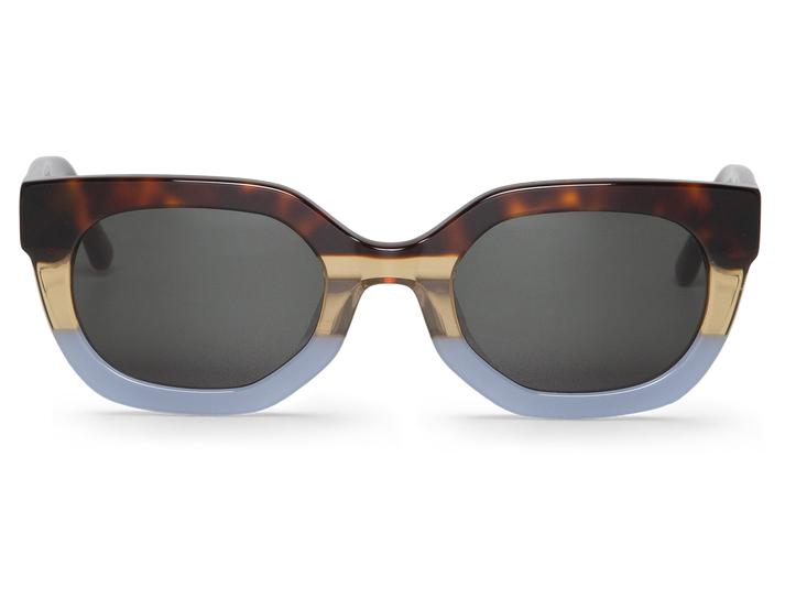 Óculos de sol com armação castanho, bege e azul claro com lentes escuras