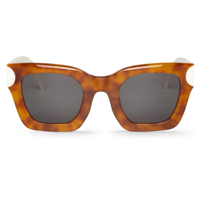 óculos de sol com armação tartaruga e lentes escuras