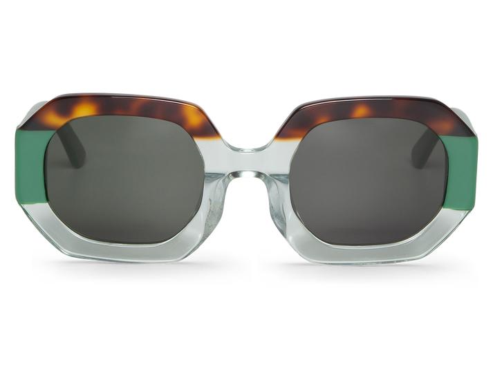 Óculos de sol com armação octogonal castanha e verde com lentes escuras