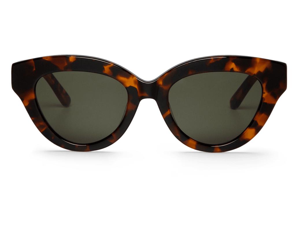 Óculos de sol com armação padrão tartaruga e lentes escuras