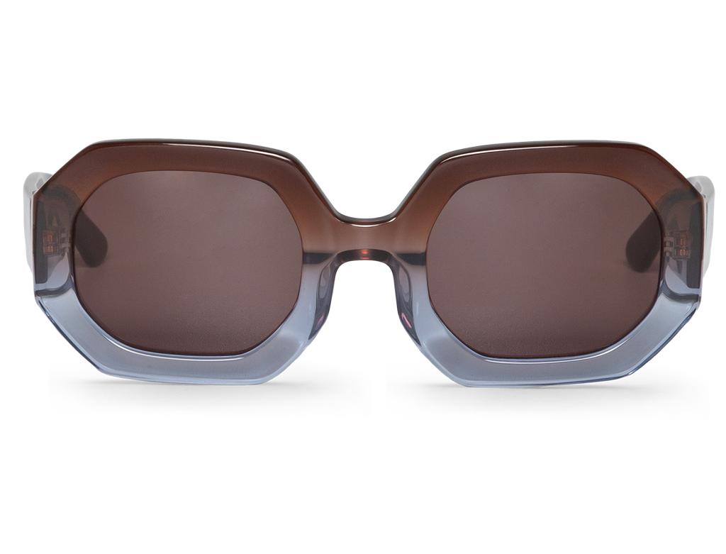 Óculos de sol octogonais castanho e cinzento com lentes escuras