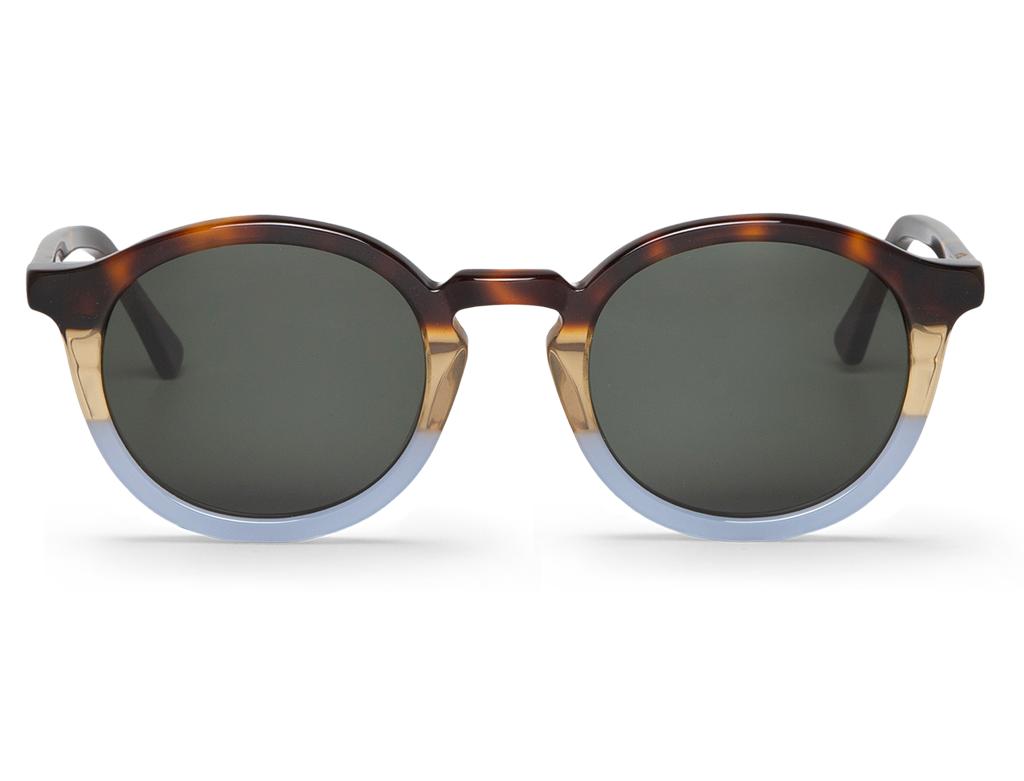 Óculos de sol redondos com armação castanho-tortoiseshell, bege e azul claro
