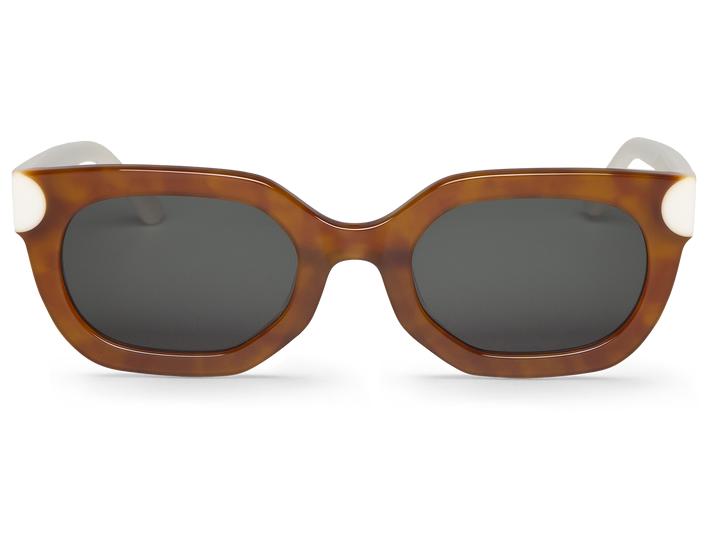 Óculos de sol com armação castanha marmoreada e detalhes brancos