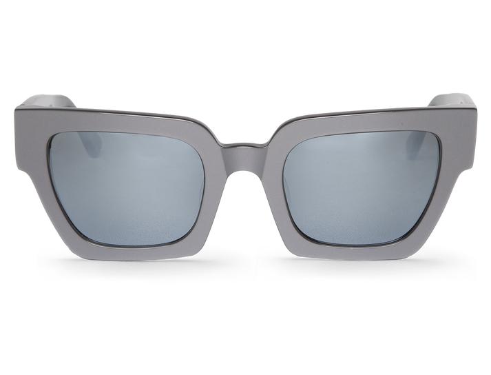 Óculos de sol com armação cinza fosco e lentes azuis escuras