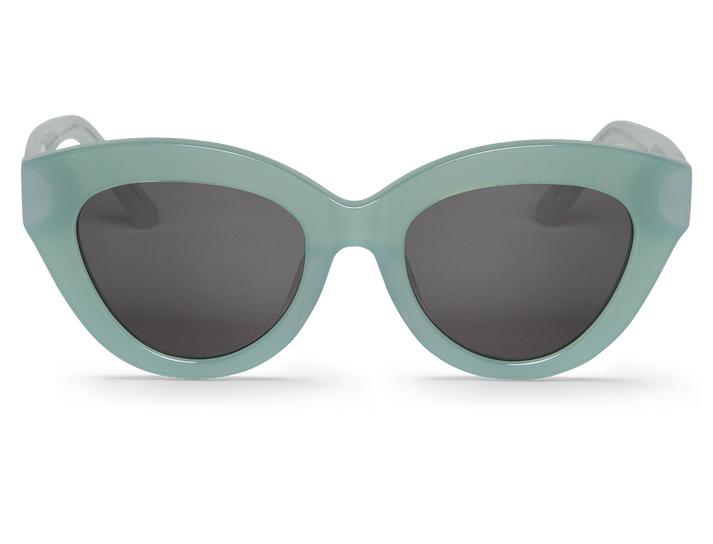 Óculos de sol verdes com lentes escuras arredondadas