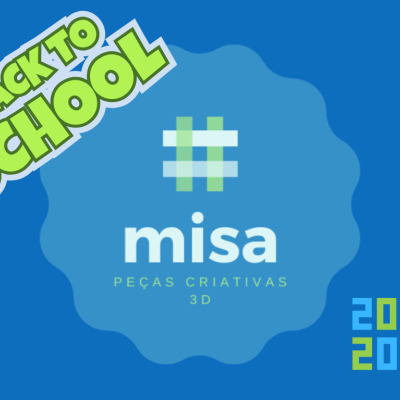 Imagem gráfica azul com texto promocional escolar e logo misa