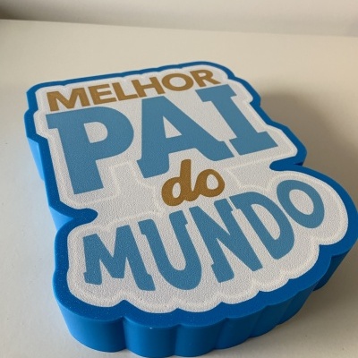 Caixa azul com tampa branca e texto MELHOR PAI do MUNDO