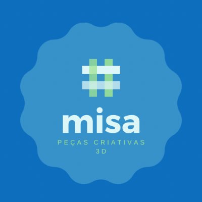 Logótipo com texto misa PEÇAS CRIATIVAS 3D sobre fundo azul