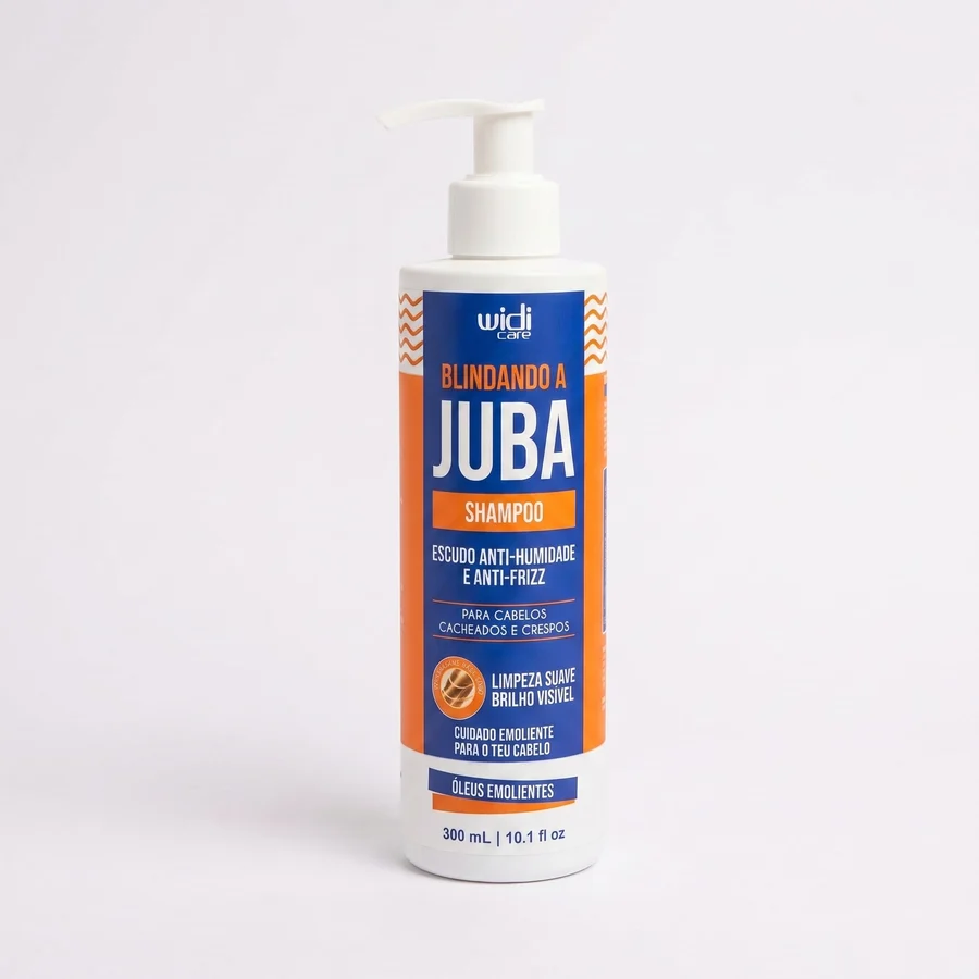 Frasco de shampoo Widi Care Blindando a Juba, 300 mL, para cabelos cacheados e crespos.