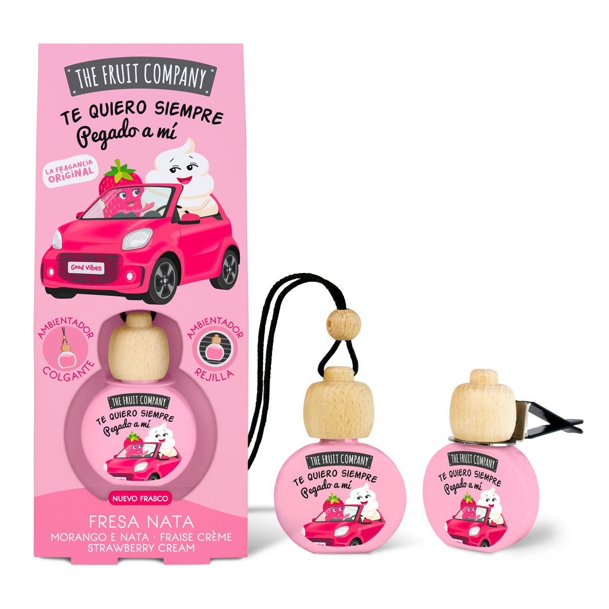 Ambientadores rosa THE FRUIT COMPANY fresa nata com desenho de carro rosa e urso