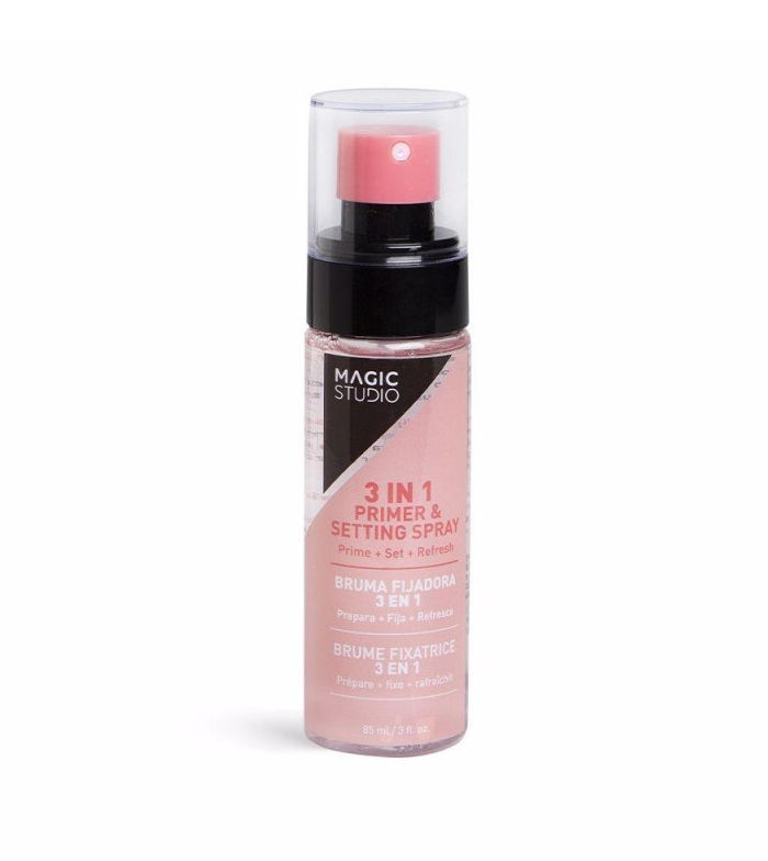 Frasco rosa de spray Magic Studio 3 em 1 com tampa transparente