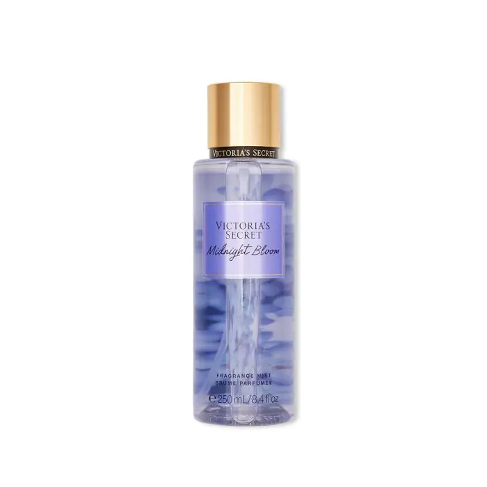 Frasco transparente de perfume Victorias Secret Midnight Bloom com tampa dourada