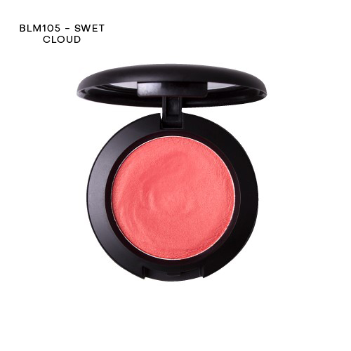 Blush coral em caixa preta redonda com tampa aberta