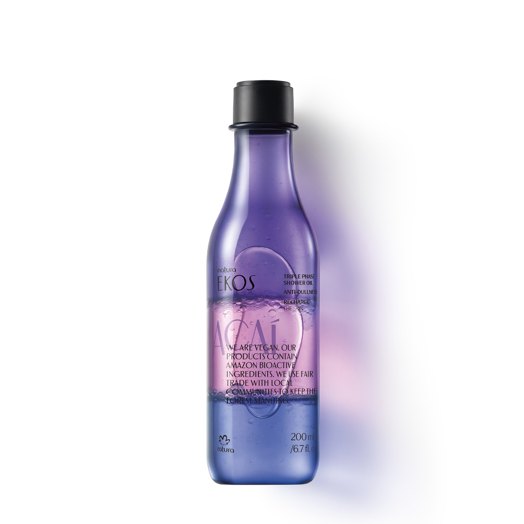 garrafa plástica azul roxa produto EKOS 200 ml