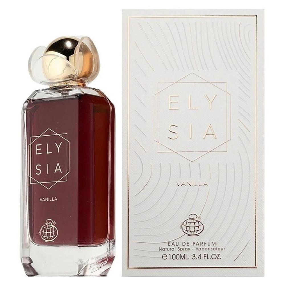 Frasco e embalagem branca de perfume ELYSIA Vanilla