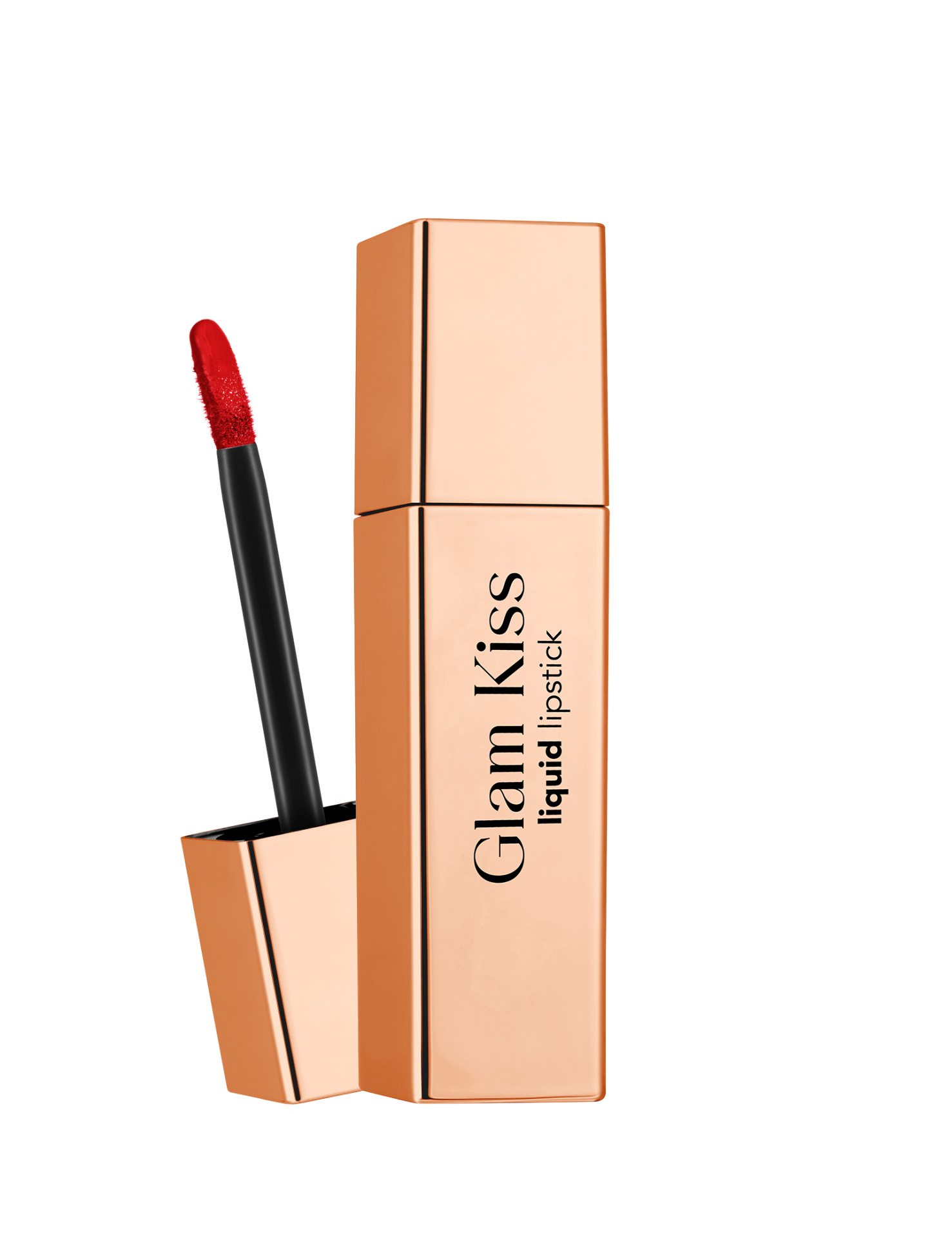 Batom líquido vermelho com embalagem dourada Glam Kiss