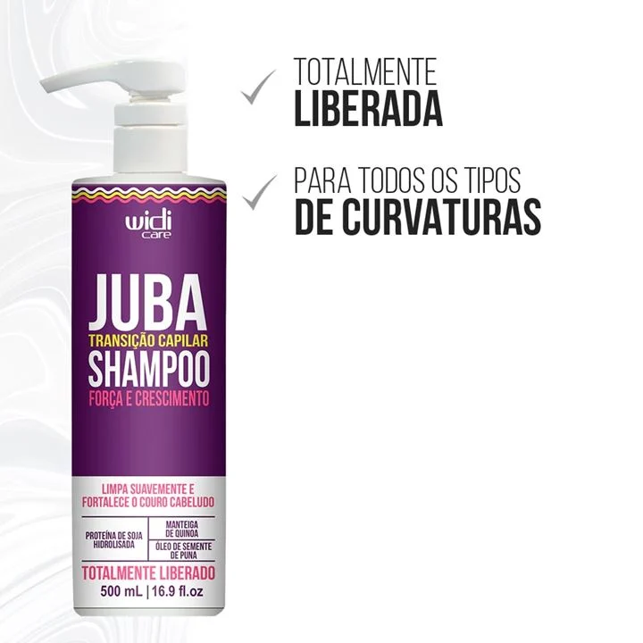 Frasco de shampoo Juba transição capilar da widi care com tampa pump