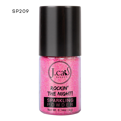 Frasco de pó brilhante rosa J.cat com tampa preta