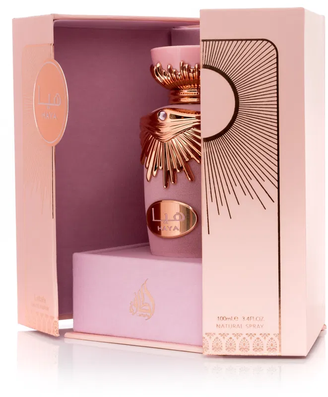 Vaso decorativo rosa em embalagem cor-de-rosa com detalhes dourados