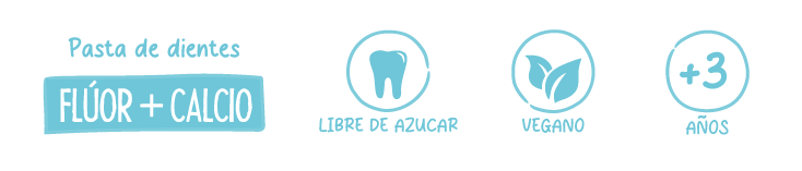 Gráfico de pasta de dentes com ícones de livre de flúor, vegano e adequado para maiores de 3 anos