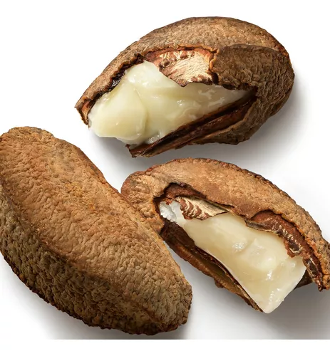 Sementes de maracujá-do-mato secas, com interior branco ceroso visível.