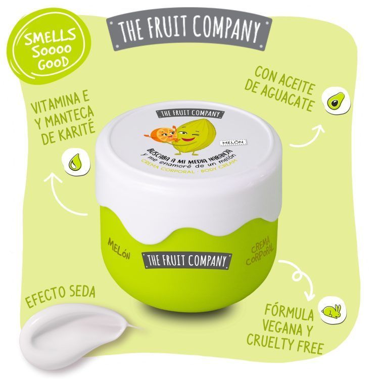 creme corporal melão com embalagem verde e branca da THE FRUIT COMPANY