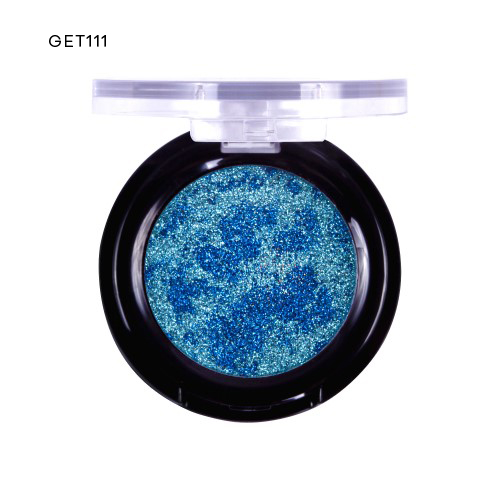 Sombra azul com glitter em embalagem preta redonda com tampa transparente