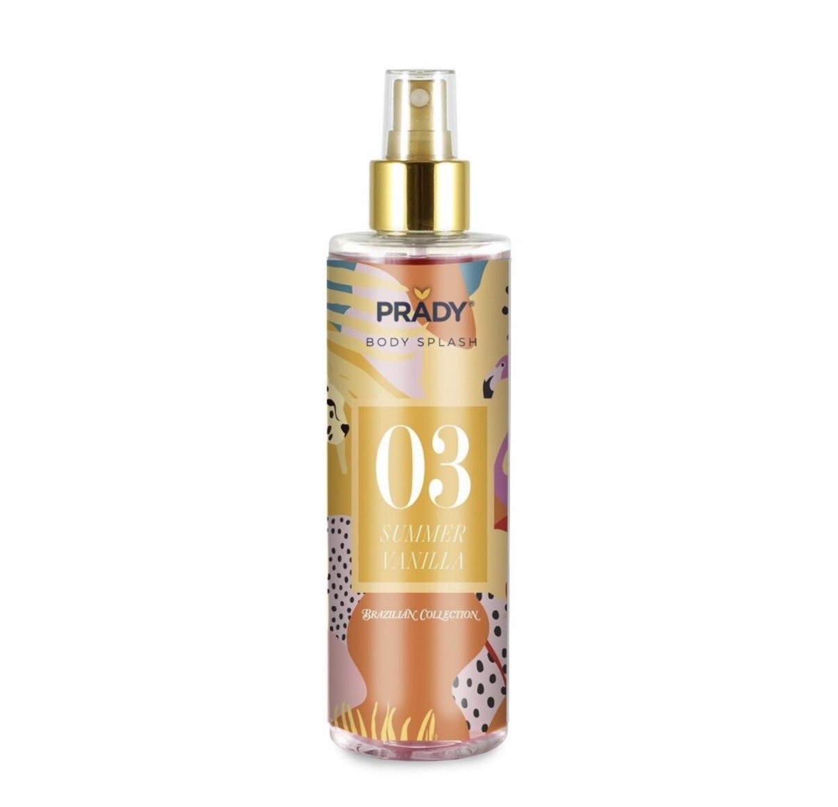 Frasco body splash PRADY 03 SUMMER VANILLA com tampa spray dourada
