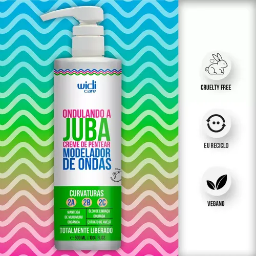 Frasco branco com tampa de bomba e rótulo colorido para creme de pentear modelador de ondas