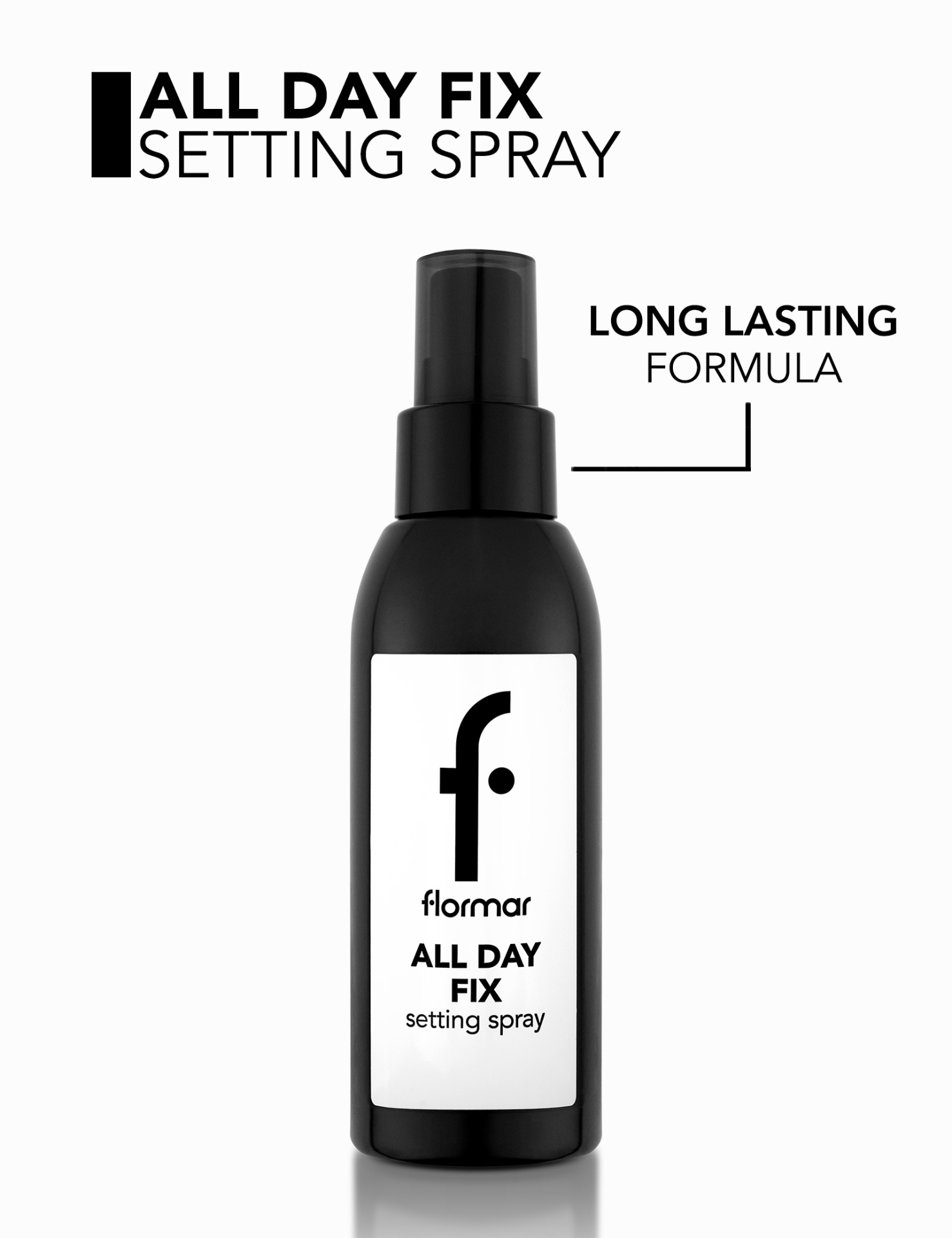 Frasco preto com rótulo branco de spray fixador