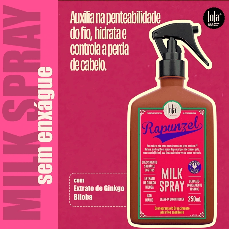 Frasco de spray para cabelo Rapunzel Milk Spray, 250 ml, com extrato de Ginkgo Biloba